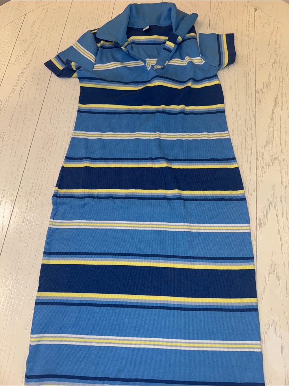Old Navy Blue Striped Polo Dress with Yellow Accents